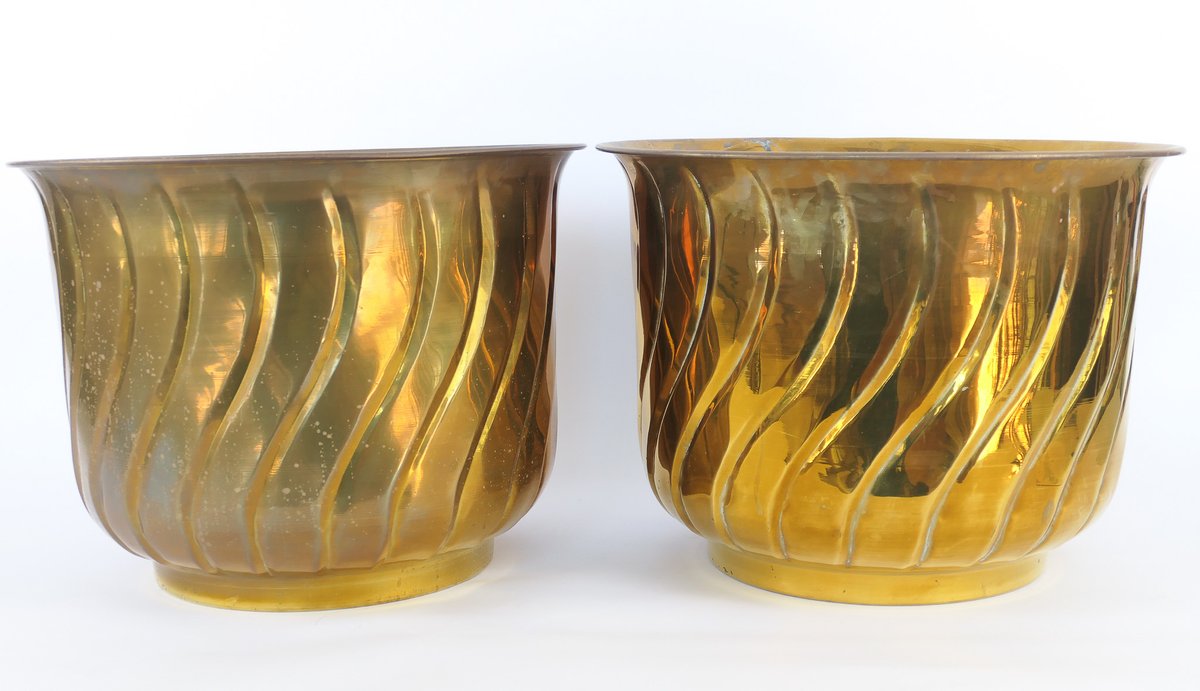Pair of Vintage Brass MCM Style Planters