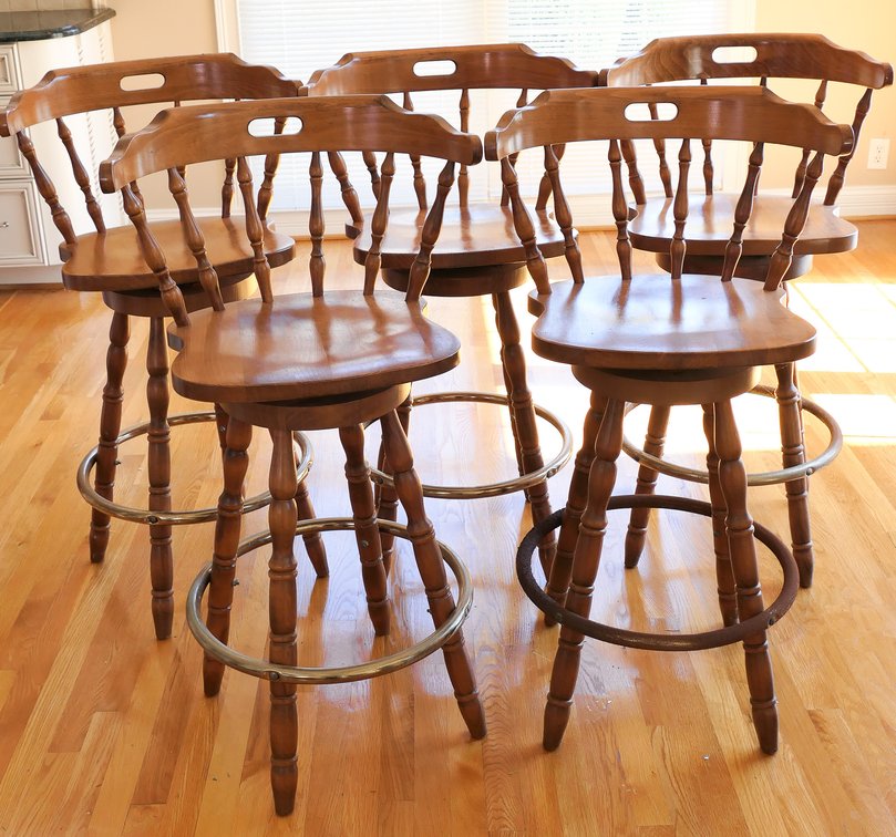 Set of Five Wooden Bar Stools