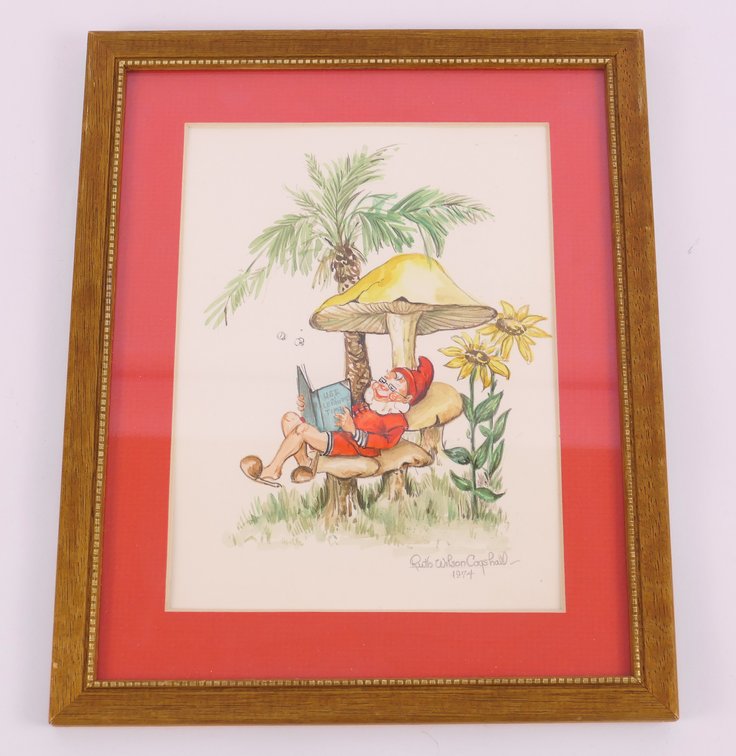 Vintage Framed Tropical Elf Signed Art Print