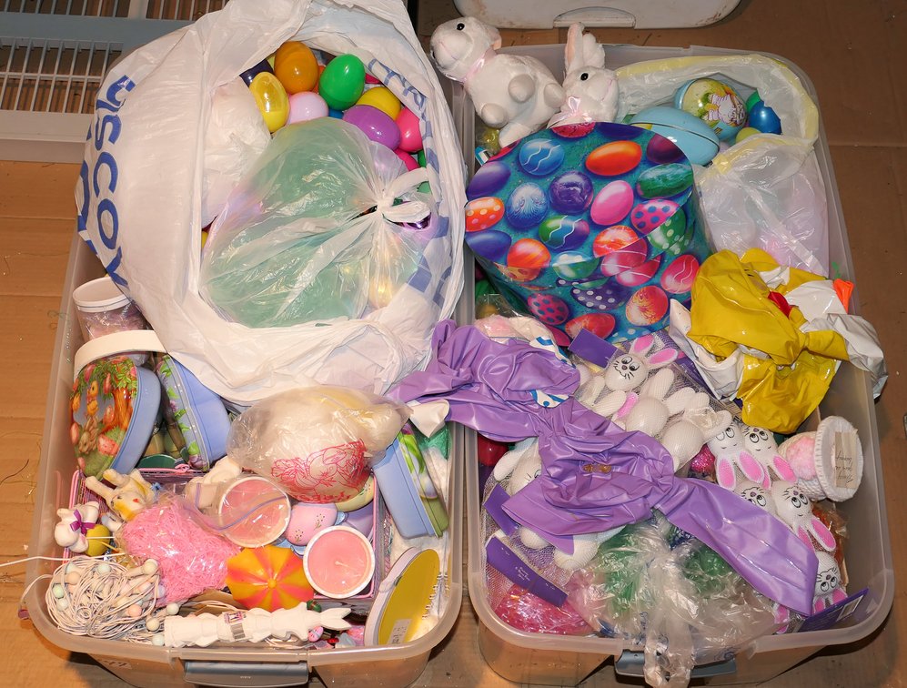 Two Totes of Easter Decor and Crafts
