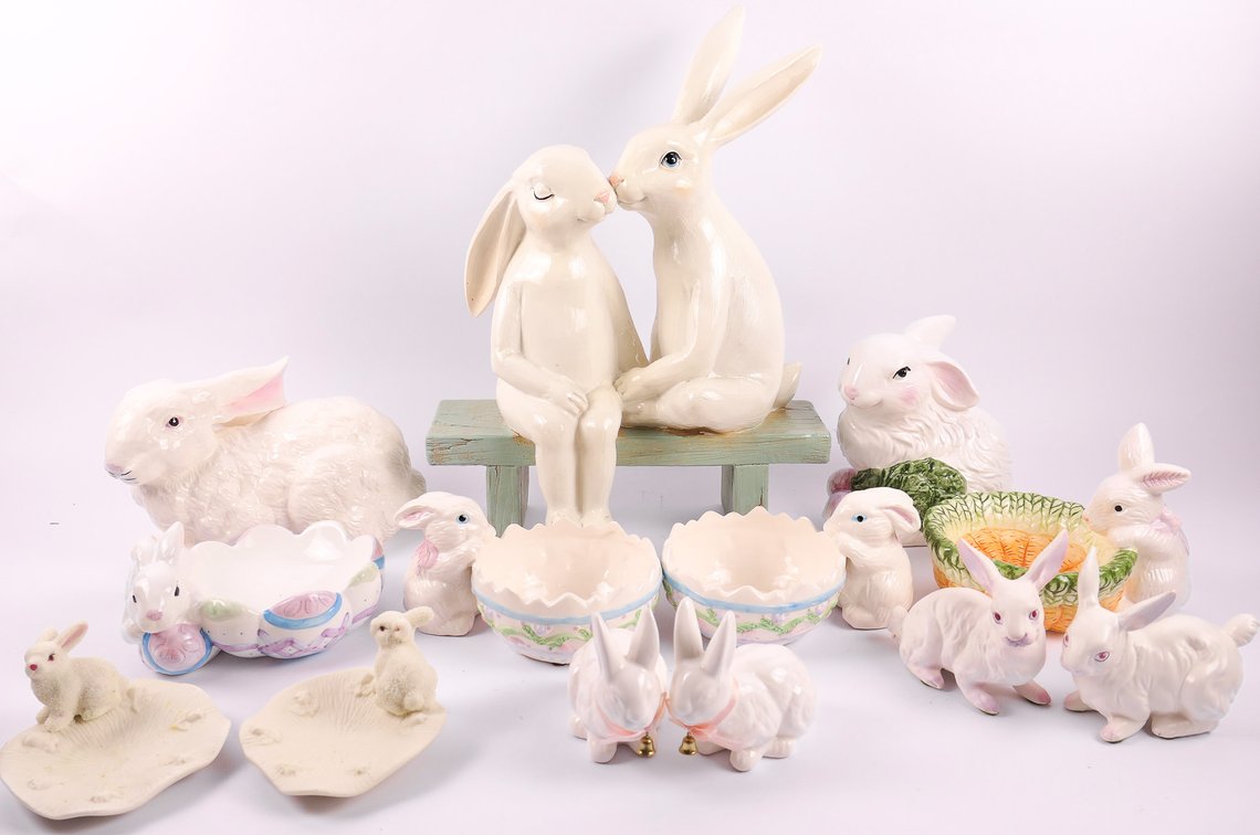 White Bunny Rabbit Ceramic Figurines