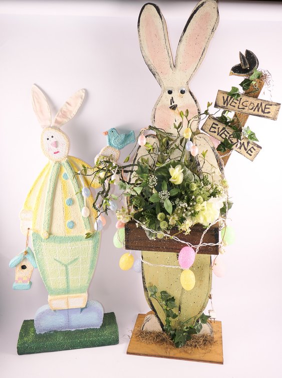 Two Large Bunny Statues