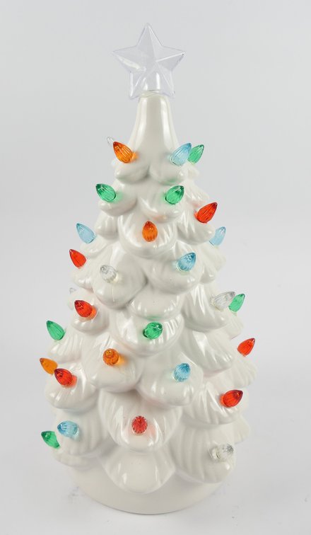 Ceramic Pre-Lit White Multicolor Christmas Tree