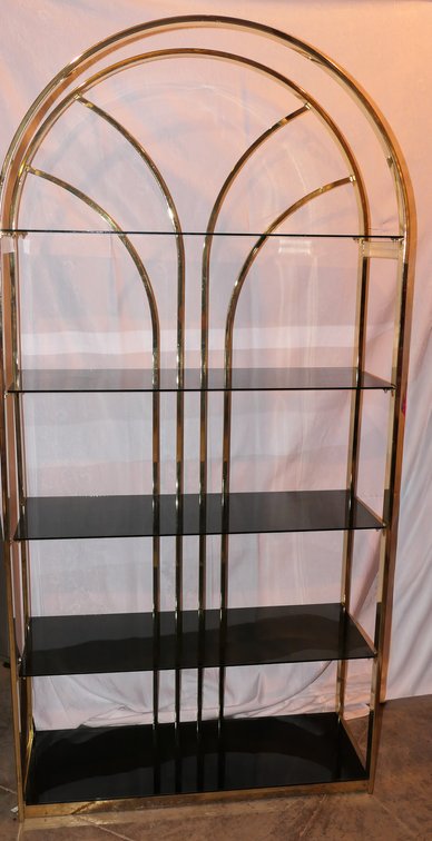 Hollywood Regency Brass and Glass Arched Etagere