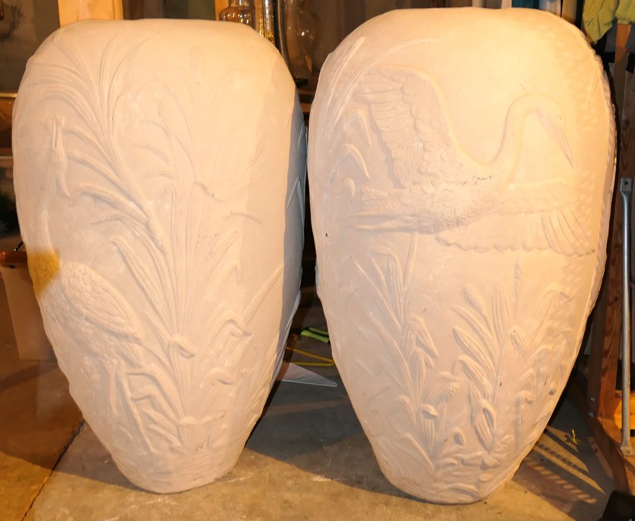 Pair of Large Plaster Garden Amphoras