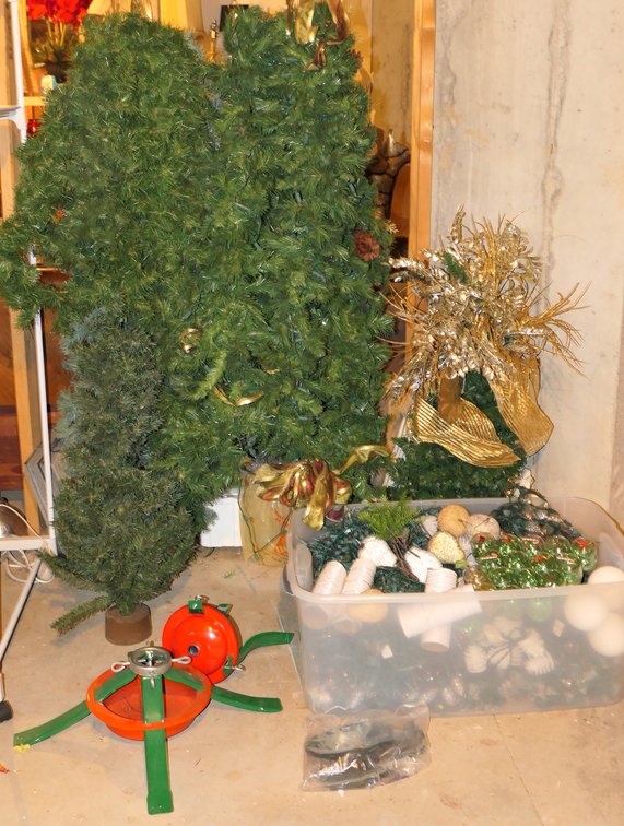 Assortment of Christmas Garland, Trees, and Lights