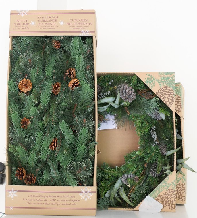 Two Wreaths and Prelit Garland