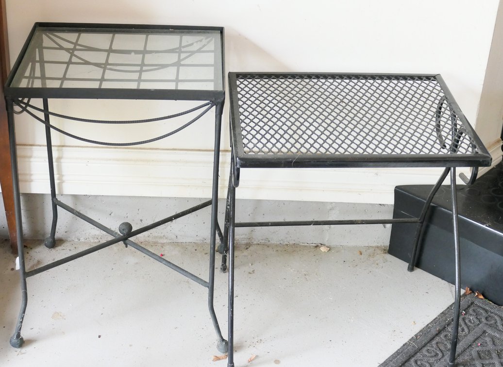 Two Black Metal Side Tables