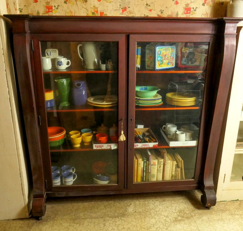 Heavy Empire Style Mahogany Finish Double Door China Cabinet
