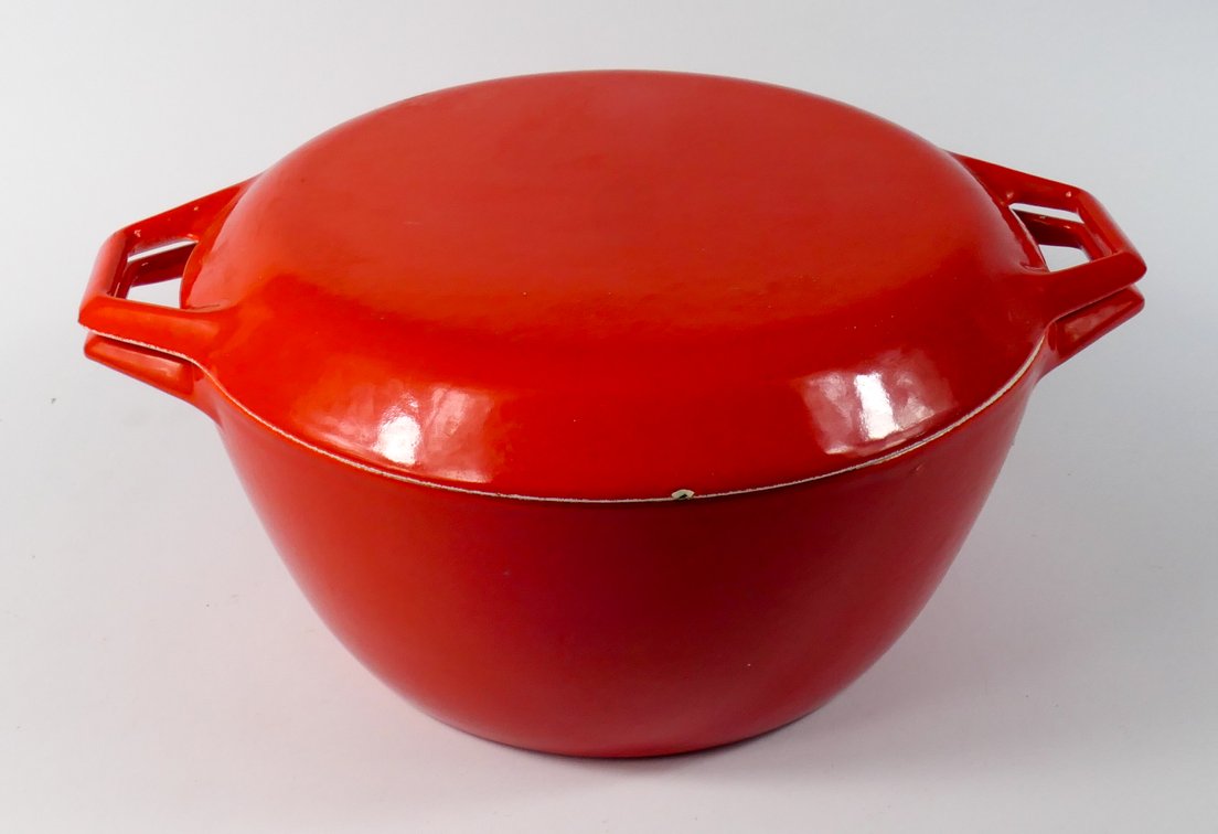 Capco Denmark Orange Red Enamel Cast Iron Dutch Pot