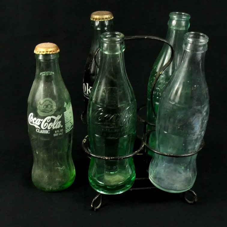 Vintage Coca-Cola Battles In Wire Basket