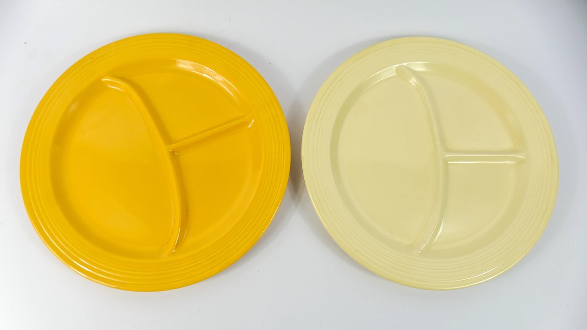 Two Vintage Fiestaware Divided Grill Plates