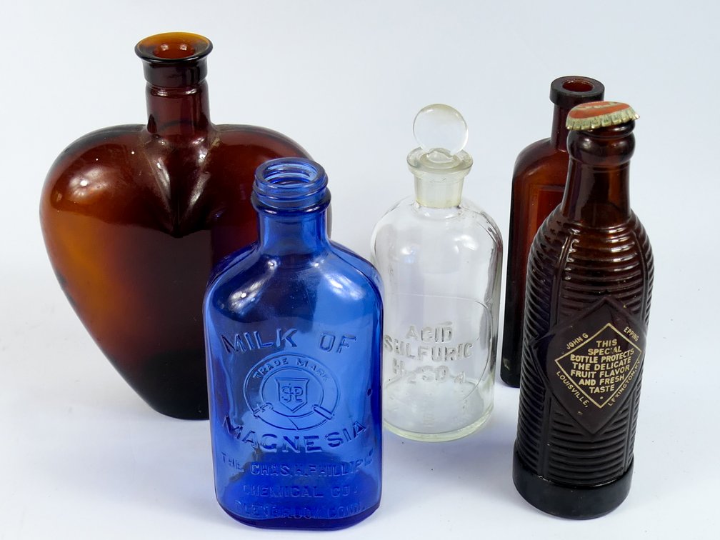 Five Vintage Glass Bottles