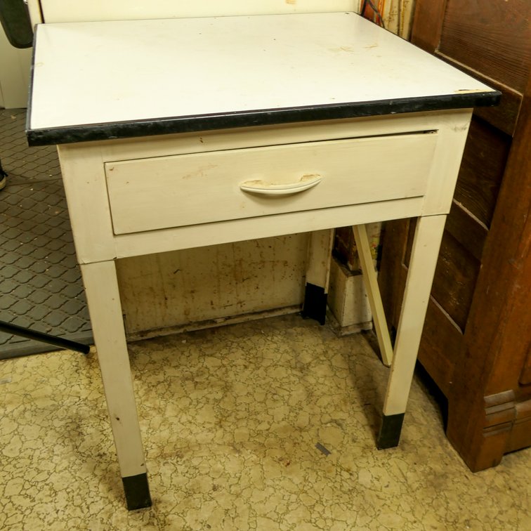 Mid-Century Modern White Enamel Top Utility Work Table