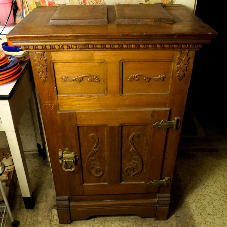 Circa 1900's Solid Oak Lift Top Ice Box