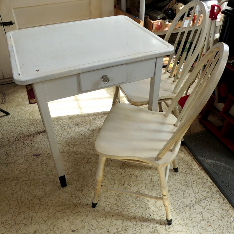 Mid-Century Modern White Enamel Top Utility Work Kitchen Table