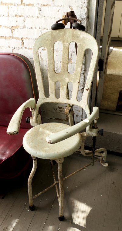 Industrial Style Enameled Cast Iron and Steel Medical Chair