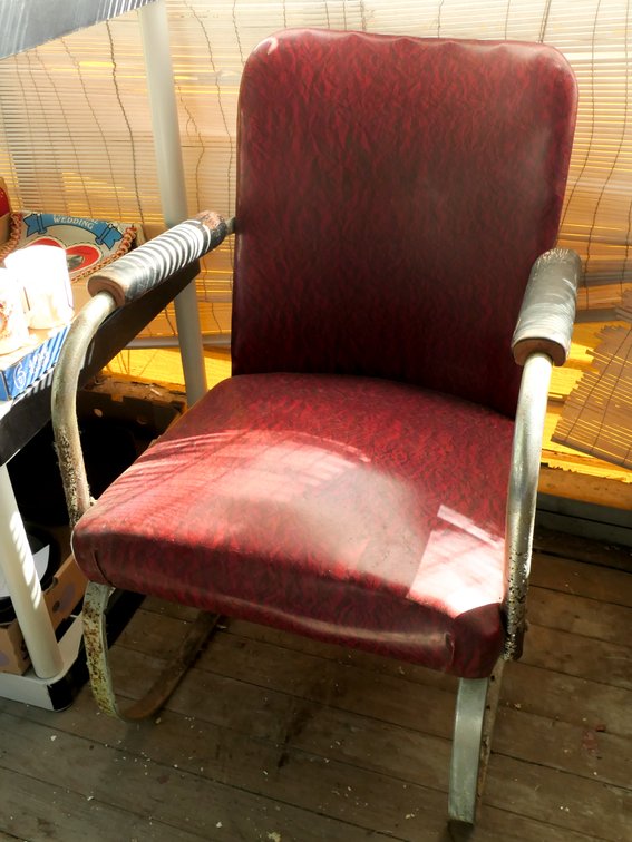 1940's Art Deco Red Vinyl Spring Chair