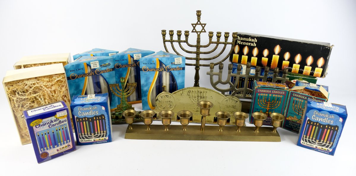 Brass and Metal Menorahs and Hanukkah Candles