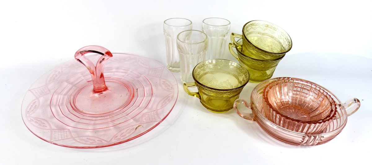 Pink Depression Glass Bowls and Tidbit Tray