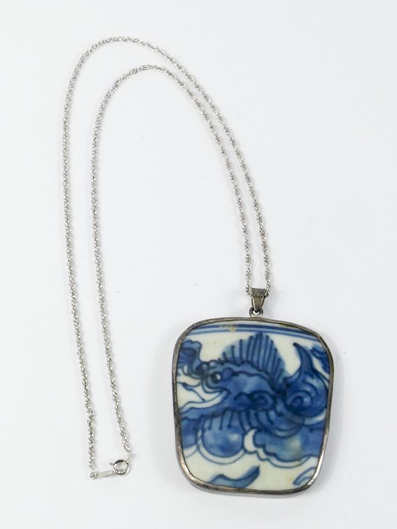 Vintage Blue and White Chinese Pottery Pendant