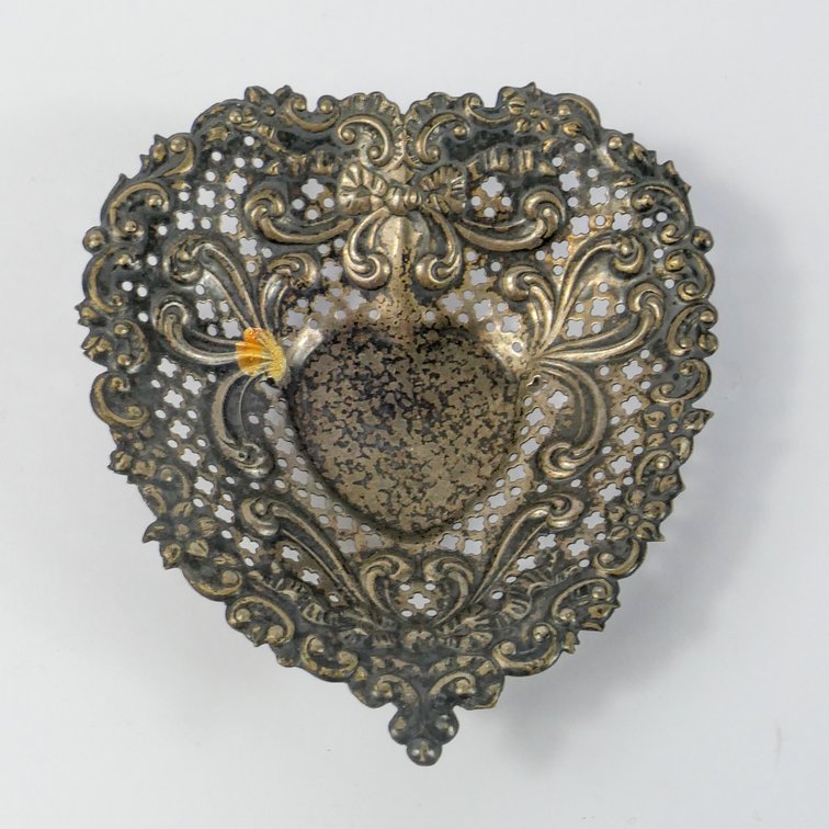 Ornate Heart Shaped Pierced Sterling Silver Trinket Dish