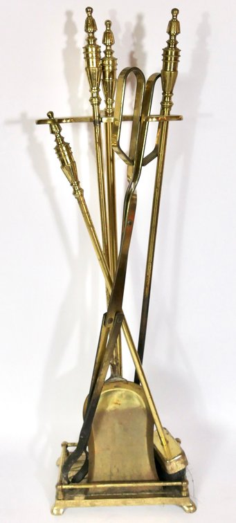 Caddy of Brass Fireplace Tools