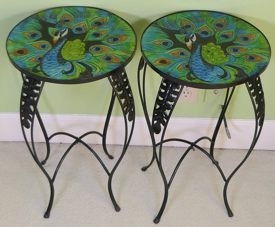 Two Glass Top Peacock Accent Tables