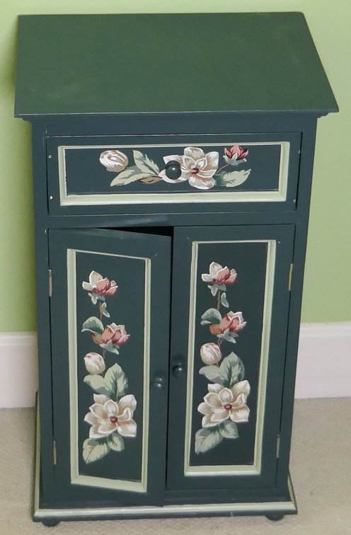 Painted Wood Cabinet with Magnolias