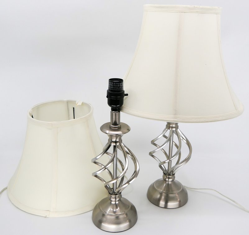 Pair of Spiral Silver Tone Lamps