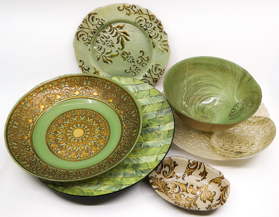 Reverse Glass Bowls in Greens
