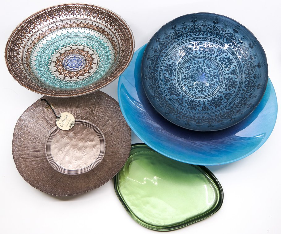 Reverse Glass Bowls in Blues