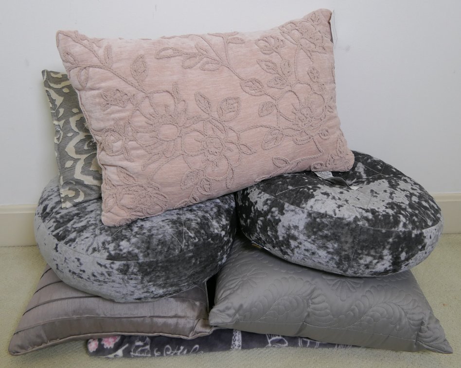 Pink and Gray Pillows and Throw