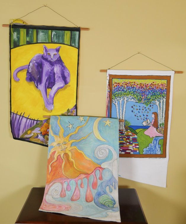 Three Painted Fabric Banners