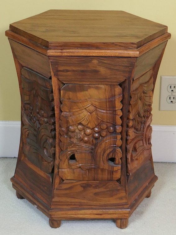Carved Wooden Six Sided Accent Table