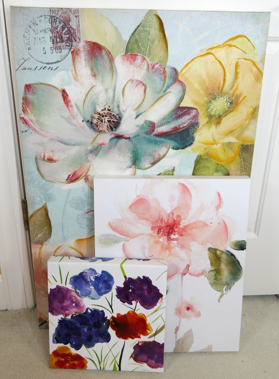 Three Canvas Printed Floral Artwork