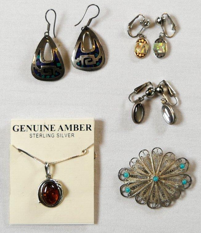 Sterling Necklace, Earrings and Pin