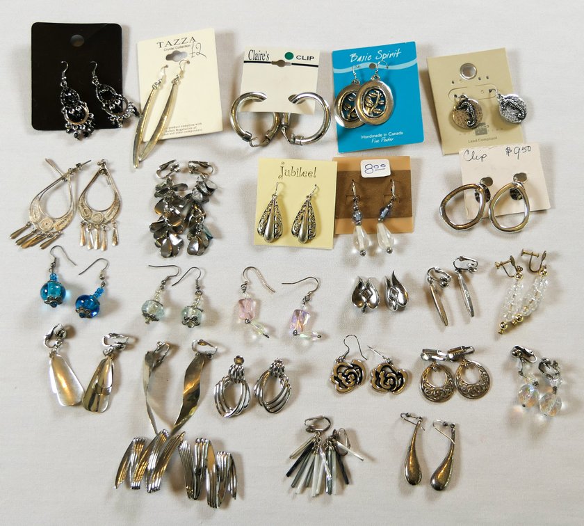 Silver Tone and Crystal Earrings