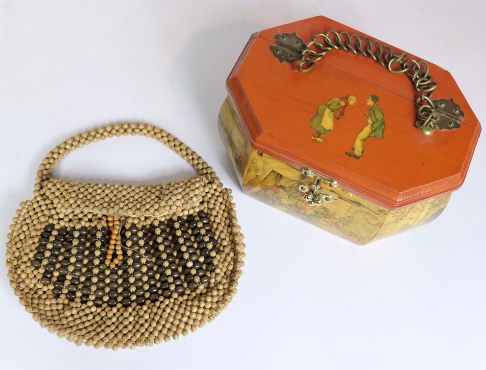 Decoupage Wooden Purse and Wood Beaded Purse