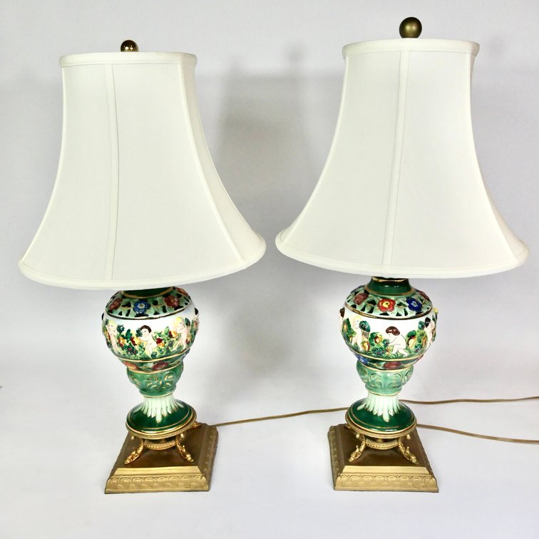 Pair of Ceramic Capodimonte Style Table Lamps
