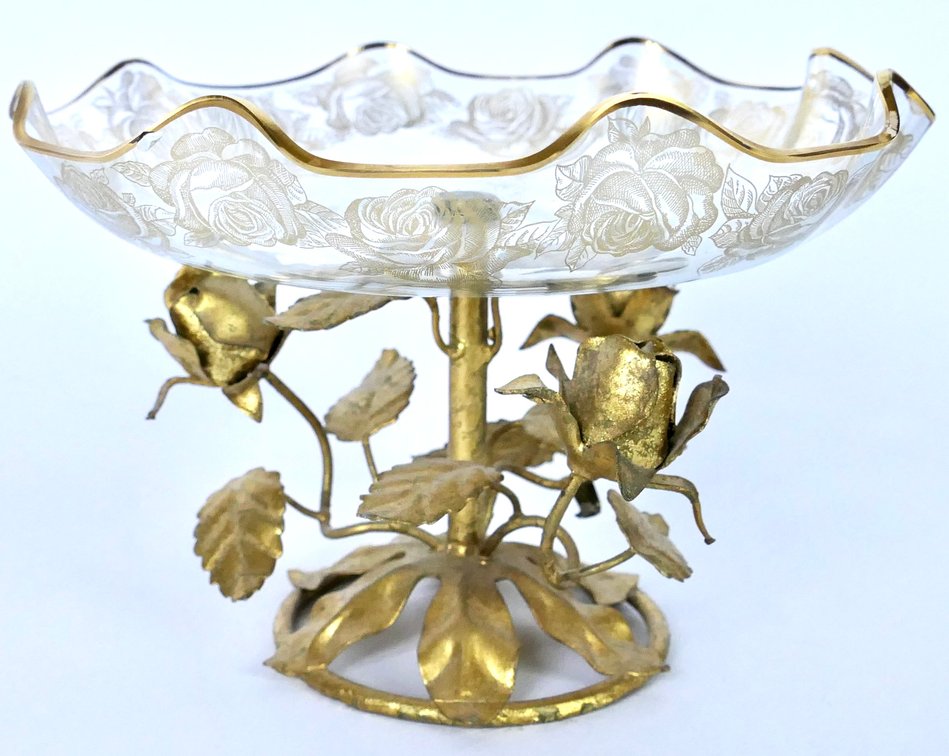 Gold Tone Rose Centerpiece Bowl
