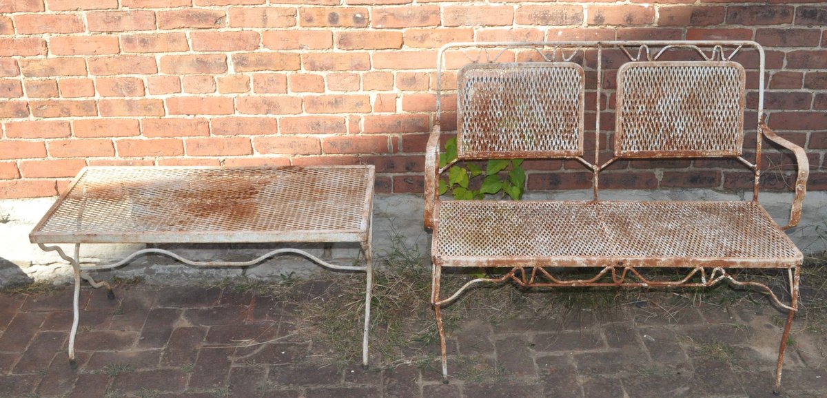 Metal Garden Bench and Table