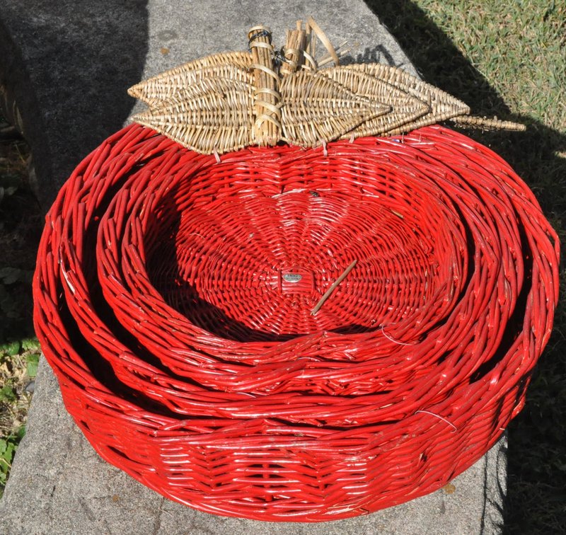 Set of Four Nesting Red Apple Shaped Baskets