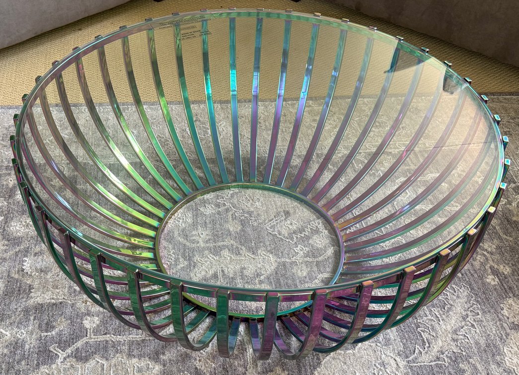 Contemporary Glass and Metal Round Coffee Table