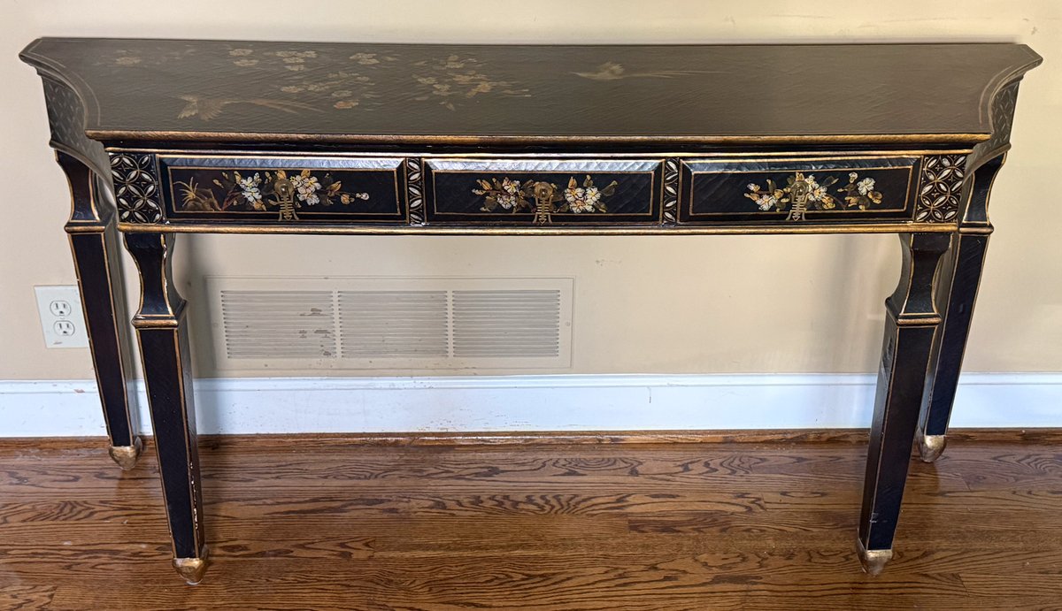 Black Lacquered Chinoiserie Console Table