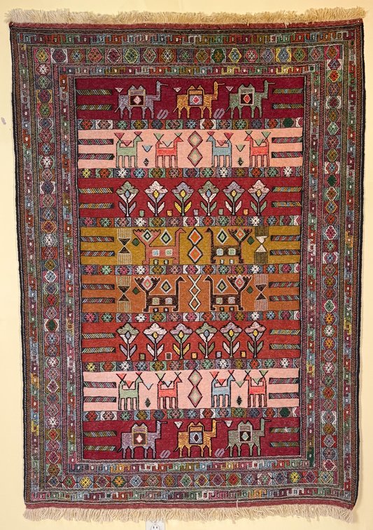 Wool Caucasian Soumak Tribal Pictorial Rug