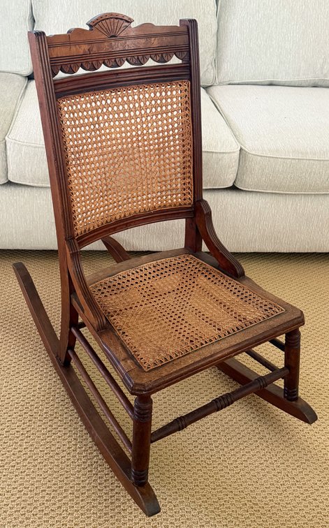 Antique Eastlake Caned Sewing Rocker