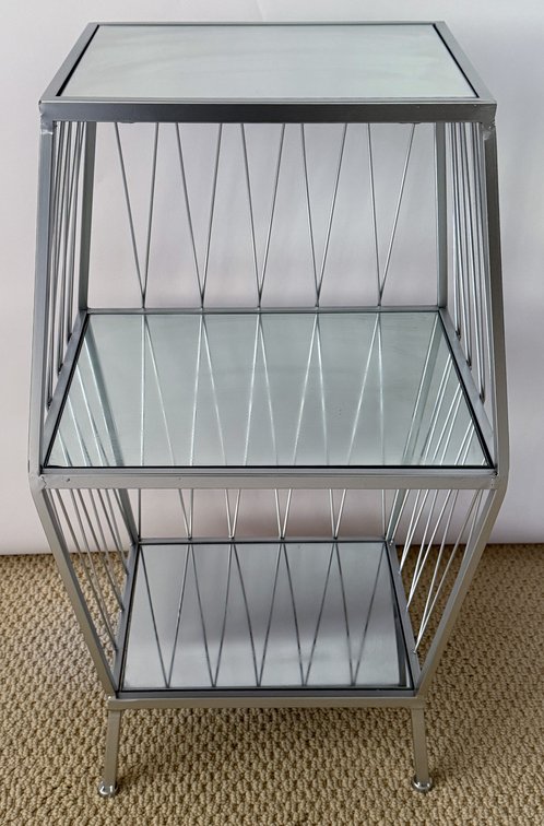 Three Tier Mirrored Silver Metal Accent Table