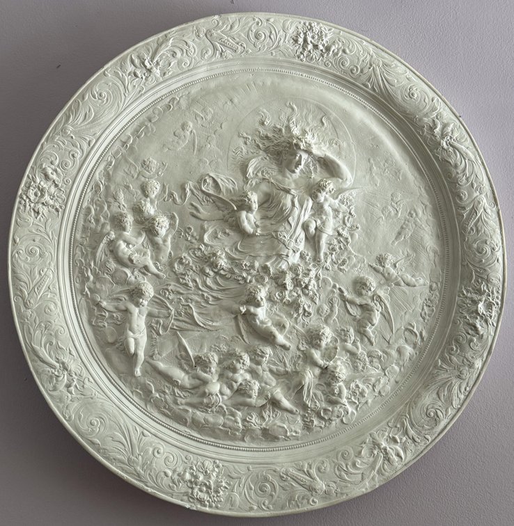 Molded Plaster Female and Cherub Decorative Art