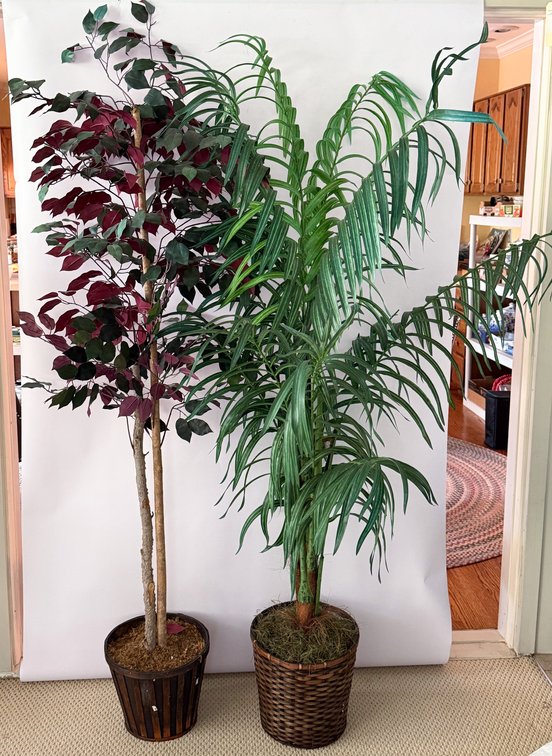 Two Faux Trees in Baskets